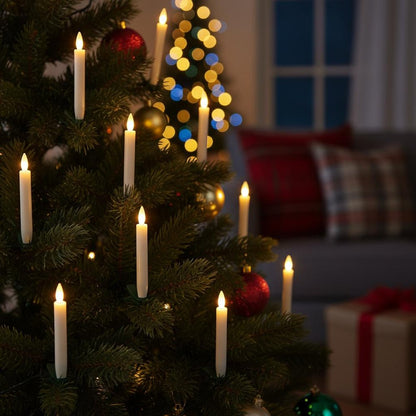 Set of Ten Beige Flameless Clip-On Christmas Taper Candles HomeRoots