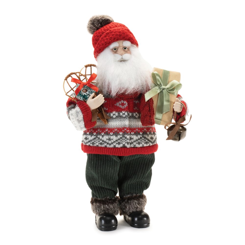 13" Red White And Black Fabric Christmas Santa Figurine HomeRoots