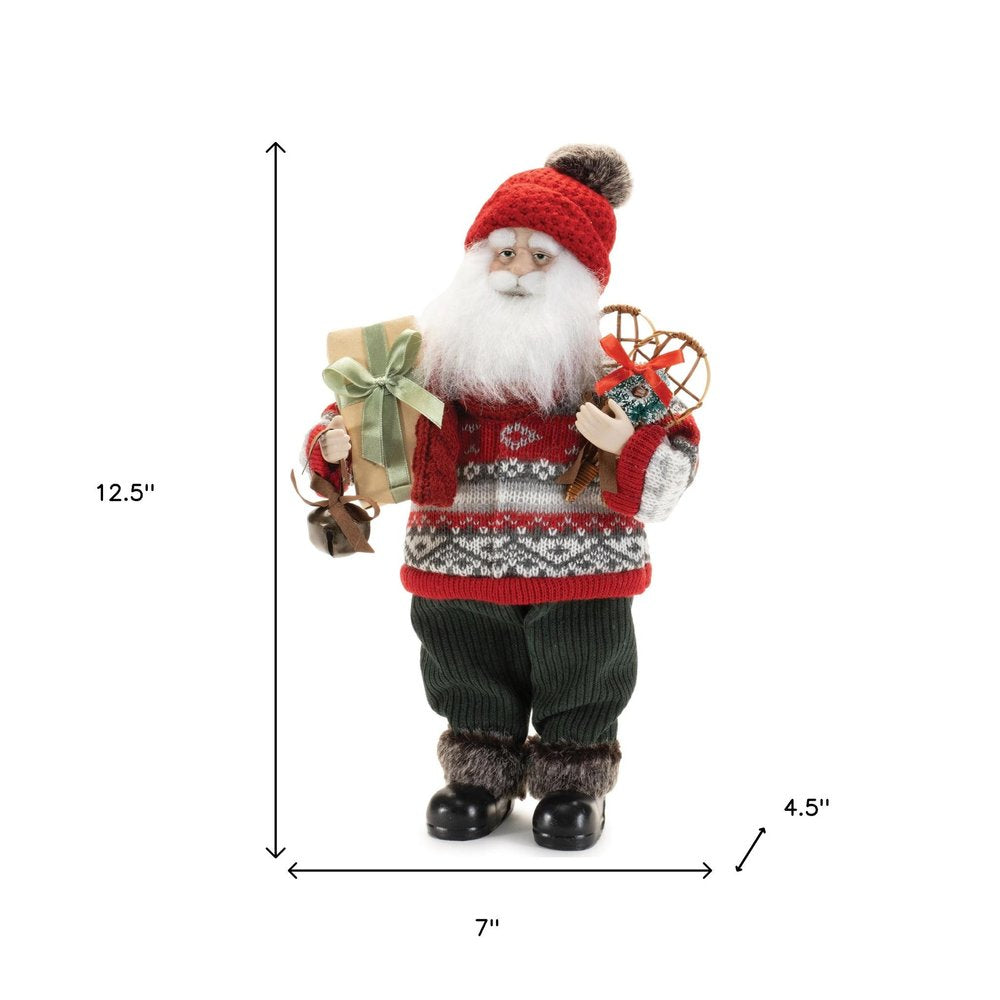 13" Red White And Black Fabric Christmas Santa Figurine HomeRoots