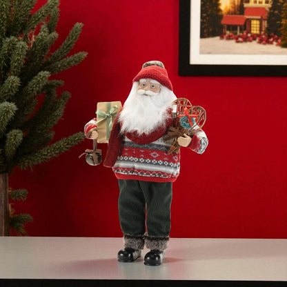 19" Red White And Black Fabric Christmas Santa Figurine HomeRoots
