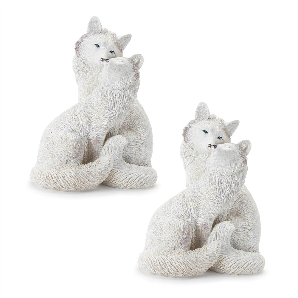 Set of Two White Polyresin Fox Figurine HomeRoots