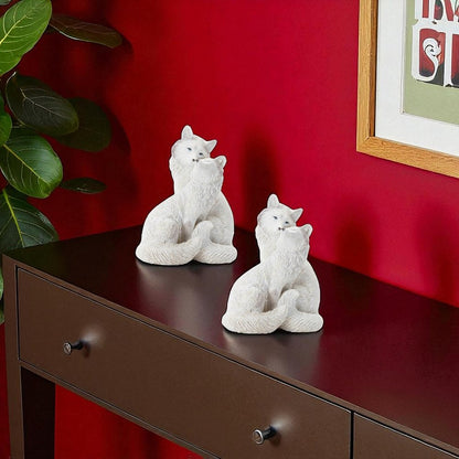 Set of Two White Polyresin Fox Figurine HomeRoots