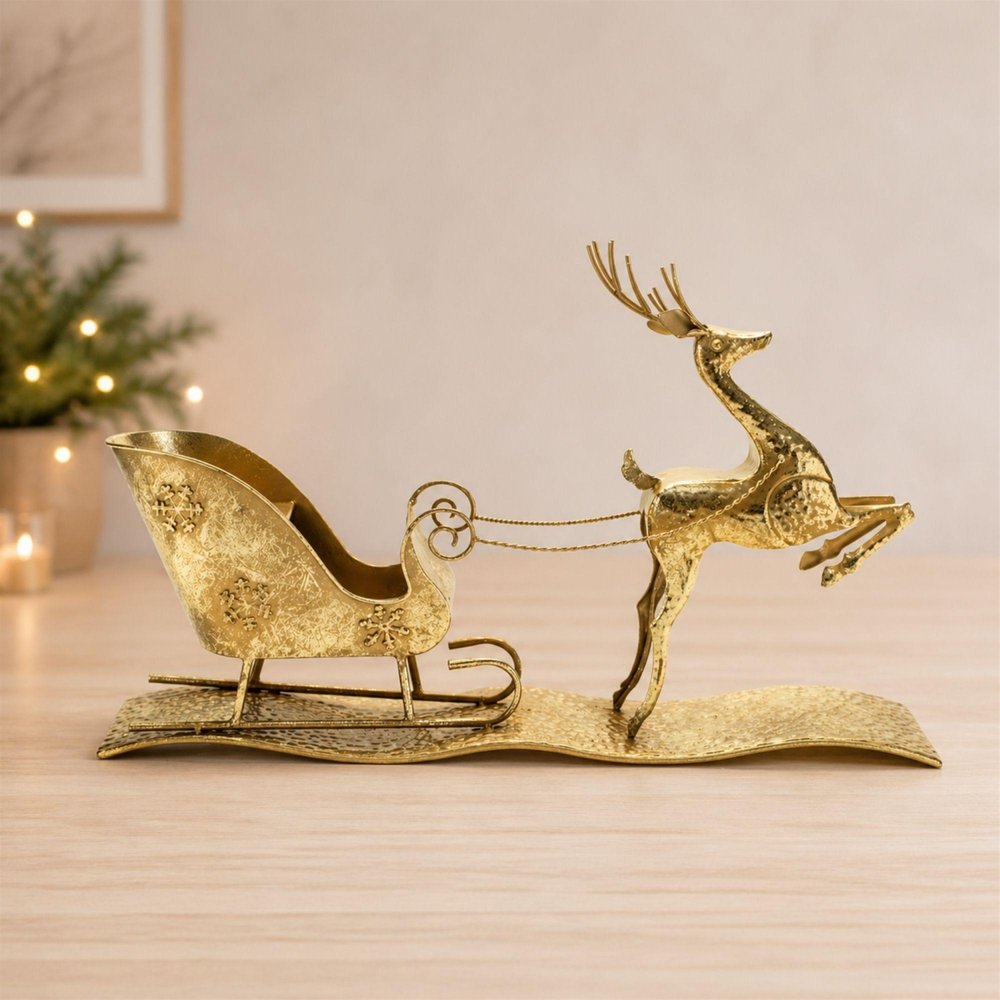 15" Gold Iron Deer Christmas Tabletop Sculpture HomeRoots