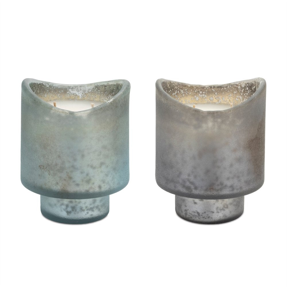 Set of Two White Currant Scented Two Wick Candles In Frosted Glass Holders HomeRoots