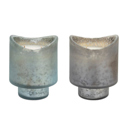 Set of Two White Currant Scented Two Wick Candles In Frosted Glass Holders HomeRoots
