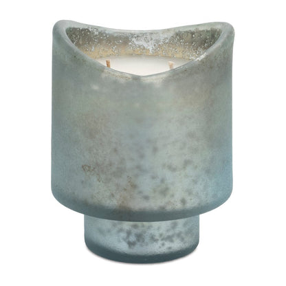 Set of Two White Currant Scented Two Wick Candles In Frosted Glass Holders HomeRoots