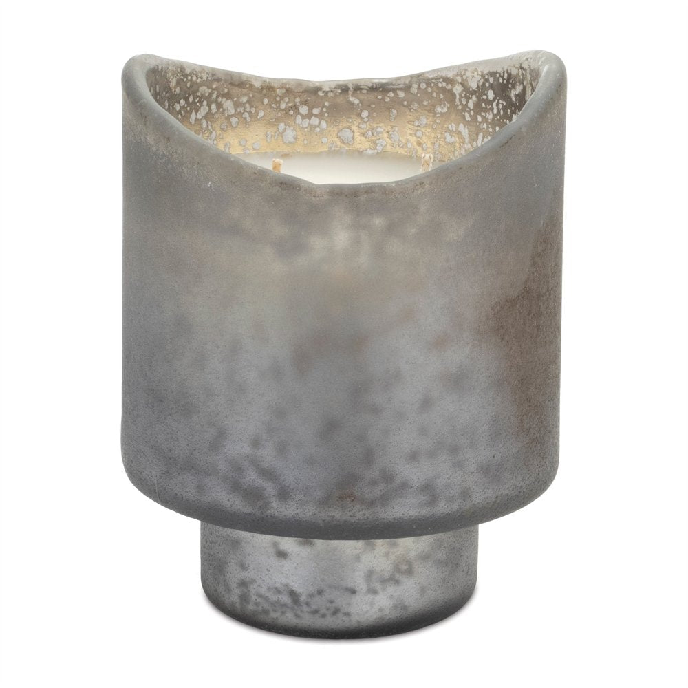 Set of Two White Currant Scented Two Wick Candles In Frosted Glass Holders HomeRoots