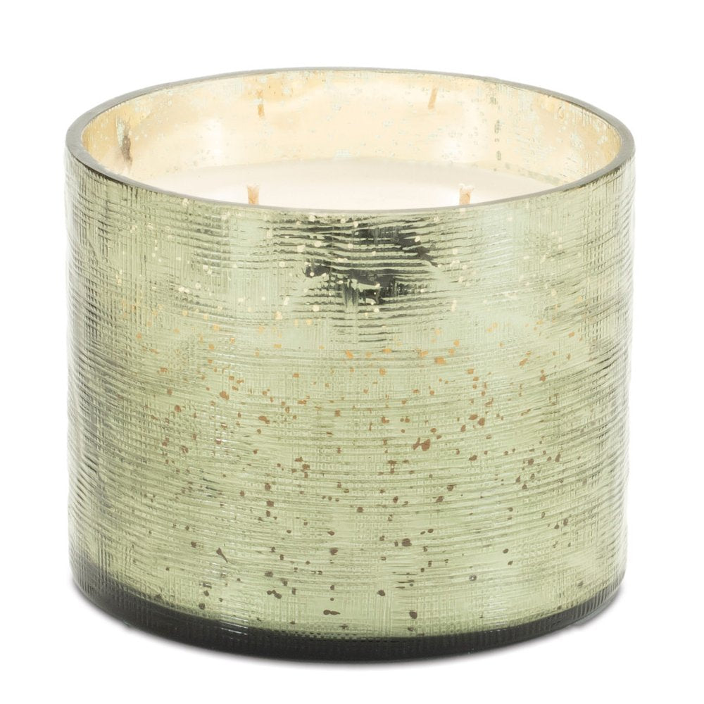 4" White Scented Two Wick Candle In Green Distressed Frosted Glass Holder HomeRoots