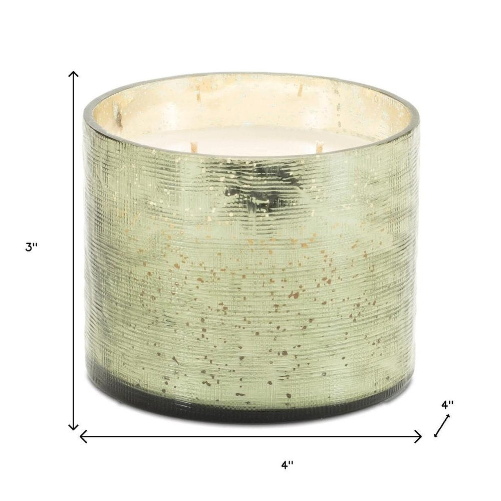 4" White Scented Two Wick Candle In Green Distressed Frosted Glass Holder HomeRoots