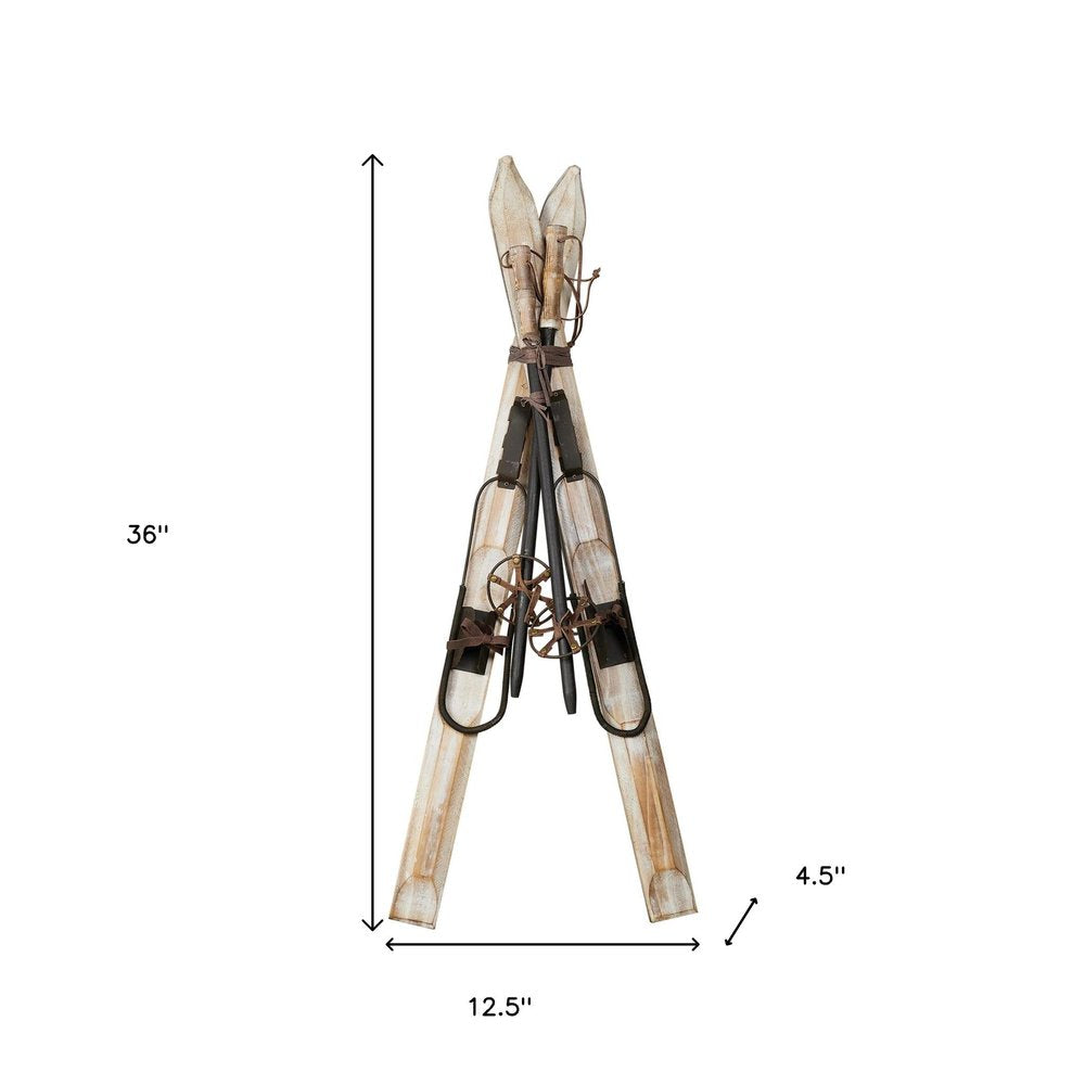 36" Beige And Brown Skiing Tabletop Sculpture HomeRoots
