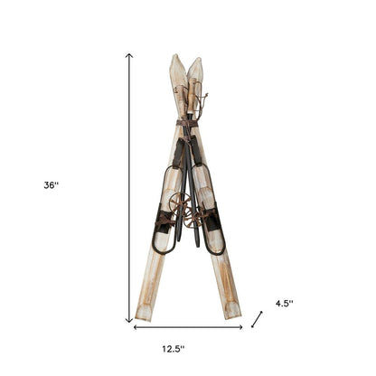36" Beige And Brown Skiing Tabletop Sculpture HomeRoots