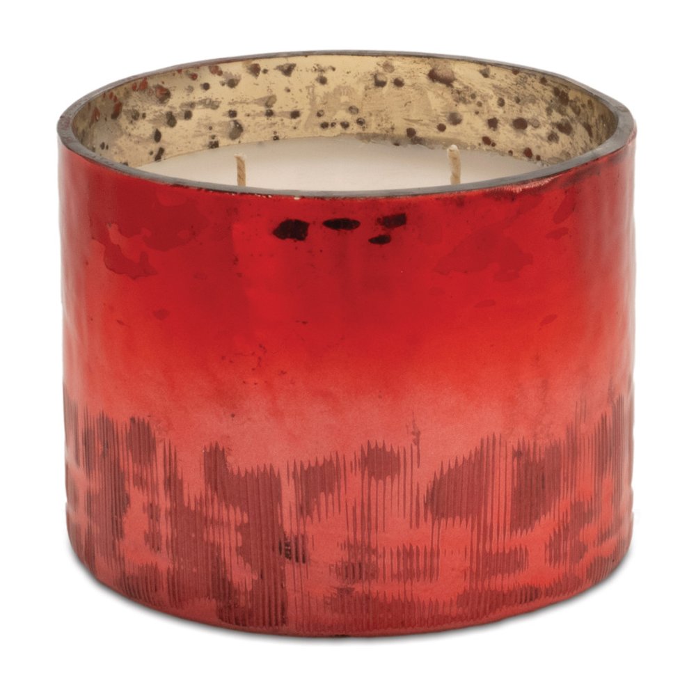 4" White Cranberry Scented Two Wick Candle In Red Distressed Frosted Glass Holder HomeRoots