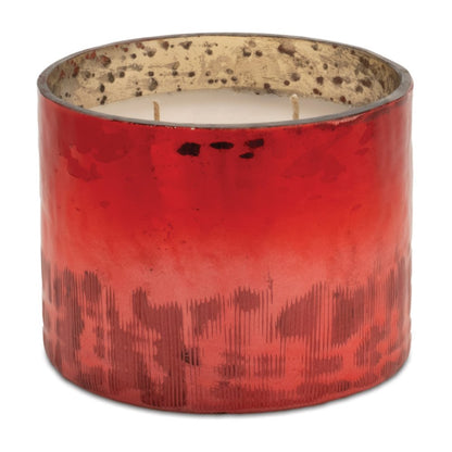 4" White Cranberry Scented Two Wick Candle In Red Distressed Frosted Glass Holder HomeRoots