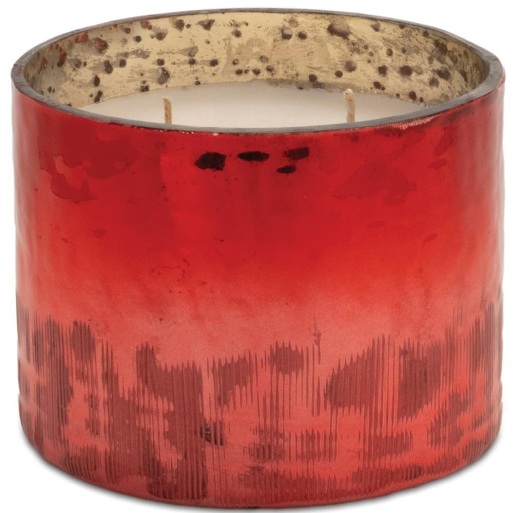 4" White Cranberry Scented Two Wick Candle In Red Distressed Frosted Glass Holder HomeRoots