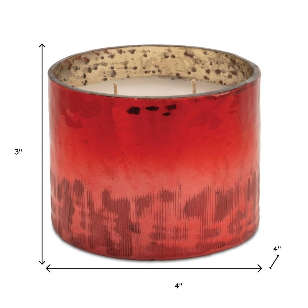4" White Cranberry Scented Two Wick Candle In Red Distressed Frosted Glass Holder HomeRoots