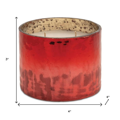 4" White Cranberry Scented Two Wick Candle In Red Distressed Frosted Glass Holder HomeRoots