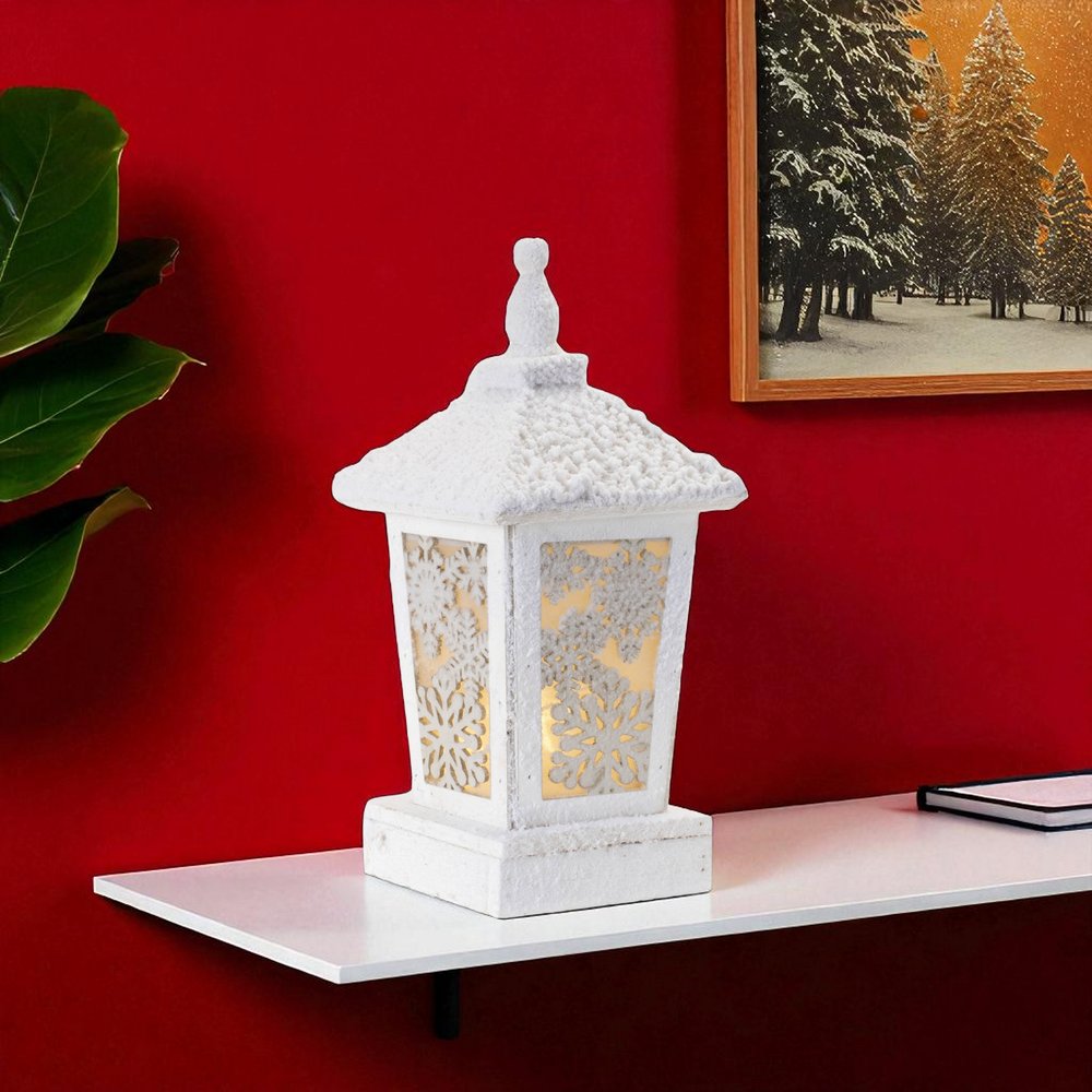 14" White Wood Tabletop Sculpture with LED HomeRoots