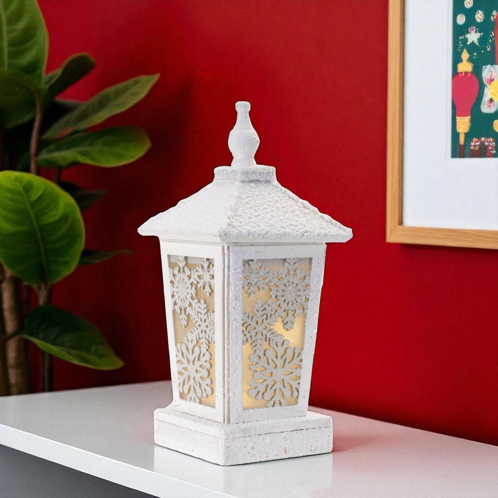 17" White Wood Tabletop Sculpture with LED HomeRoots