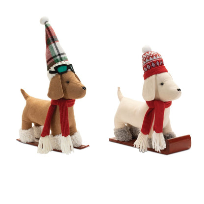 Set of Two Red White And Green Fabric Dog Figurine HomeRoots