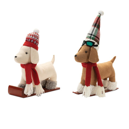 Set of Two Red White And Green Fabric Dog Figurine HomeRoots