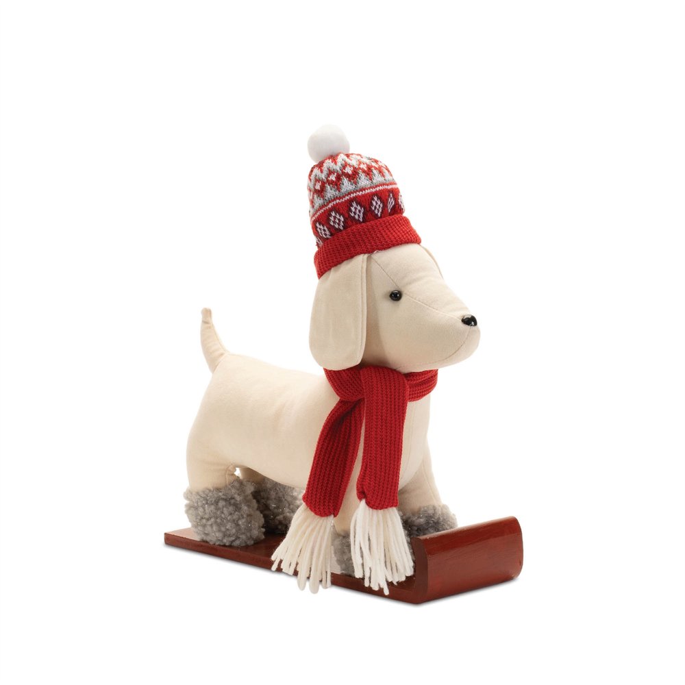 Set of Two Red White And Green Fabric Dog Figurine HomeRoots