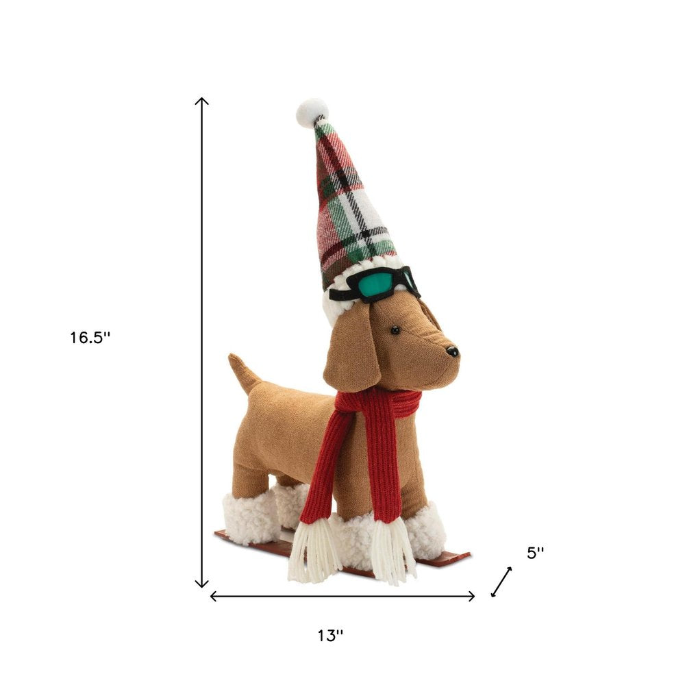Set of Two Red White And Green Fabric Dog Figurine HomeRoots