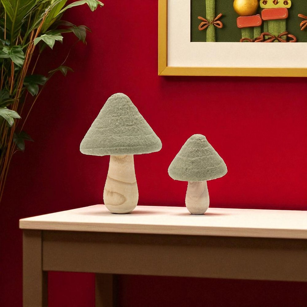 Set of Two Green And Gold Mushroom Tabletop Sculpture HomeRoots