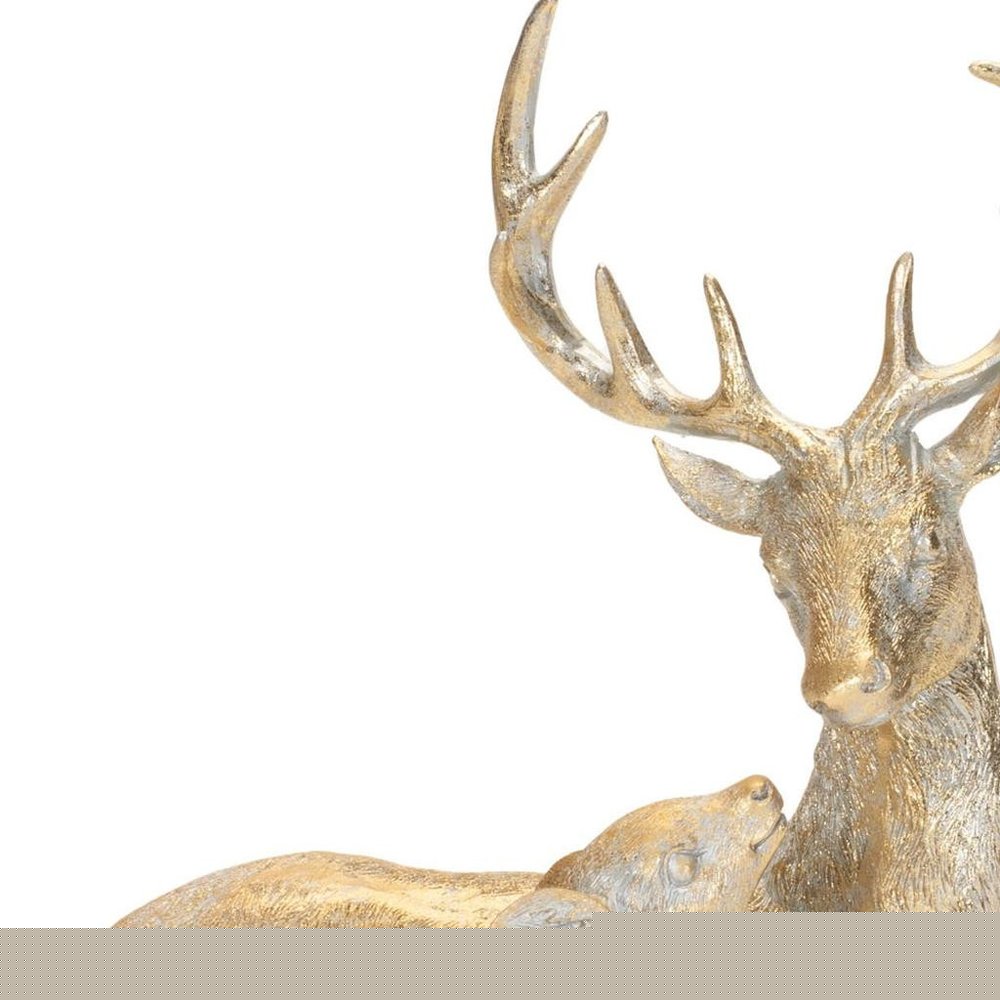 Set of Two Gold And White Polyresin Deer Christmas Figurine HomeRoots