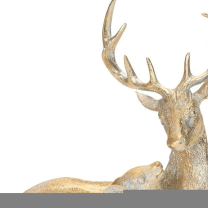 Set of Two Gold And White Polyresin Deer Christmas Figurine HomeRoots