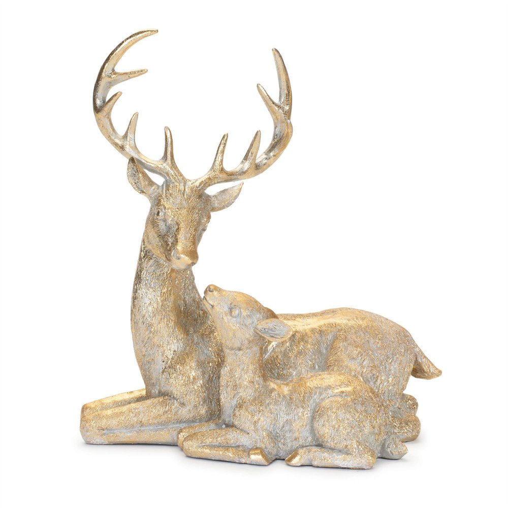 Set of Two Gold And White Polyresin Deer Christmas Figurine HomeRoots