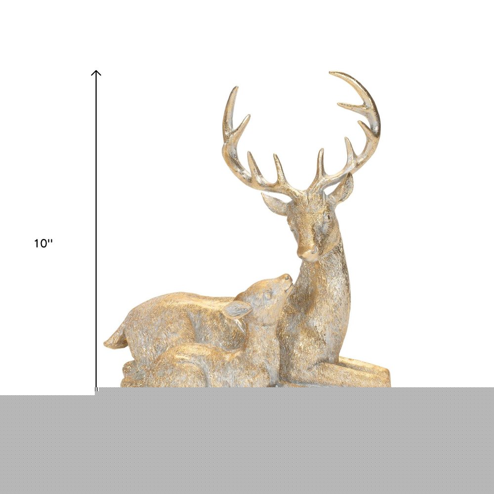 Set of Two Gold And White Polyresin Deer Christmas Figurine HomeRoots