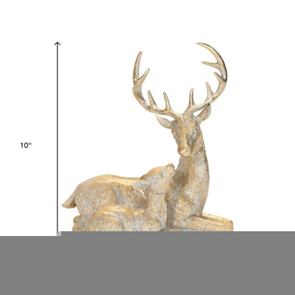Set of Two Gold And White Polyresin Deer Christmas Figurine HomeRoots