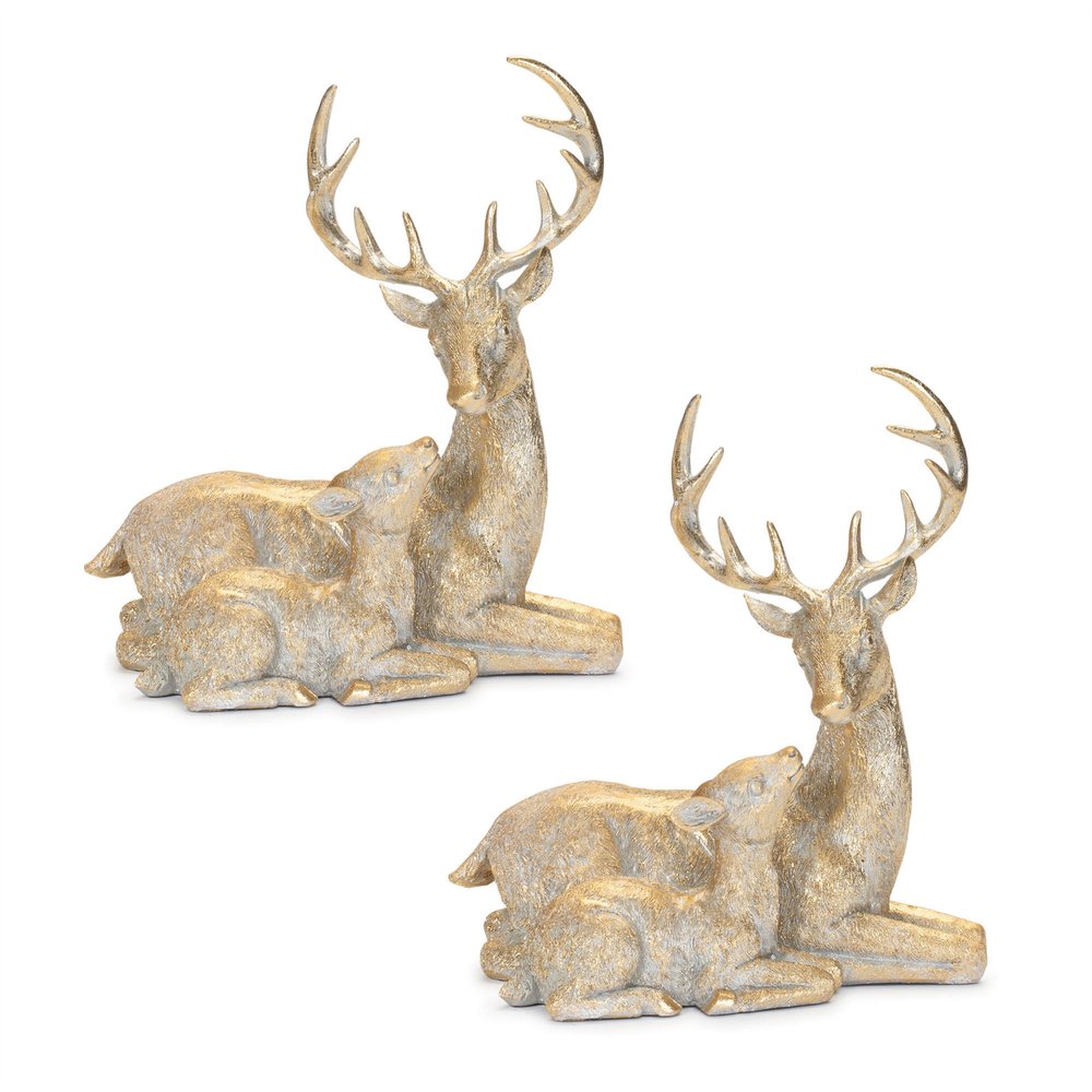 Set of Two Gold And White Polyresin Deer Christmas Figurine HomeRoots
