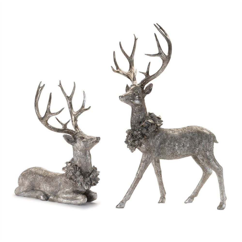 Set of Two Silver And Black Polyresin Deer Christmas Figurine HomeRoots