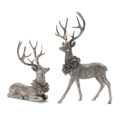 Set of Two Silver And Black Polyresin Deer Christmas Figurine HomeRoots