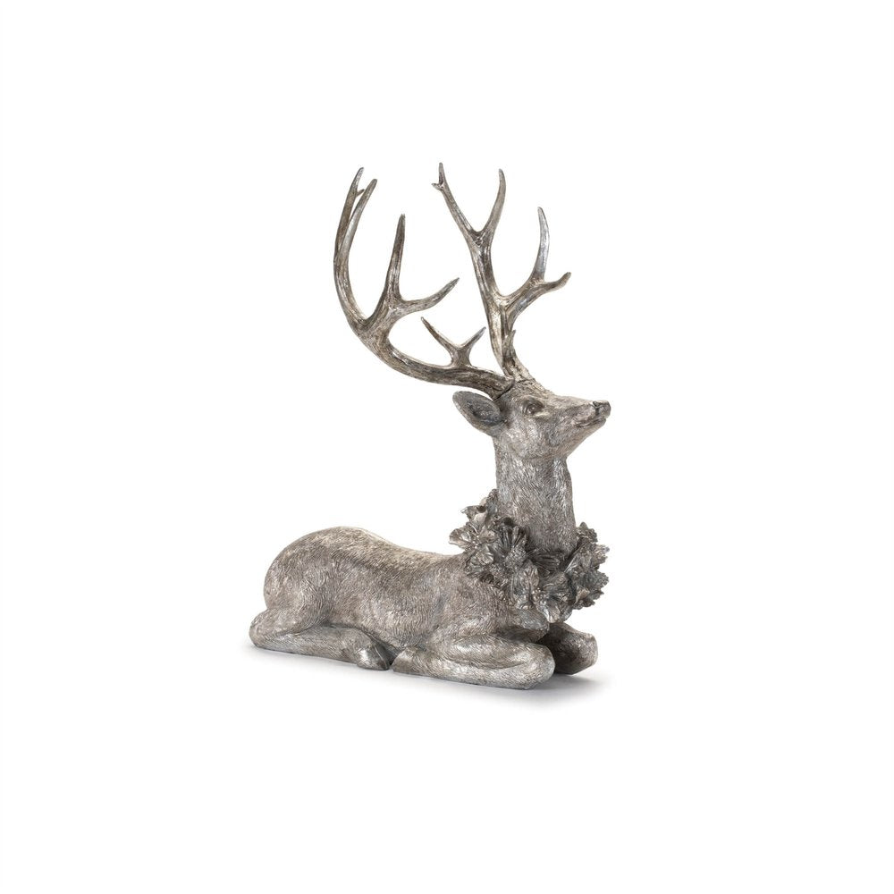 Set of Two Silver And Black Polyresin Deer Christmas Figurine HomeRoots