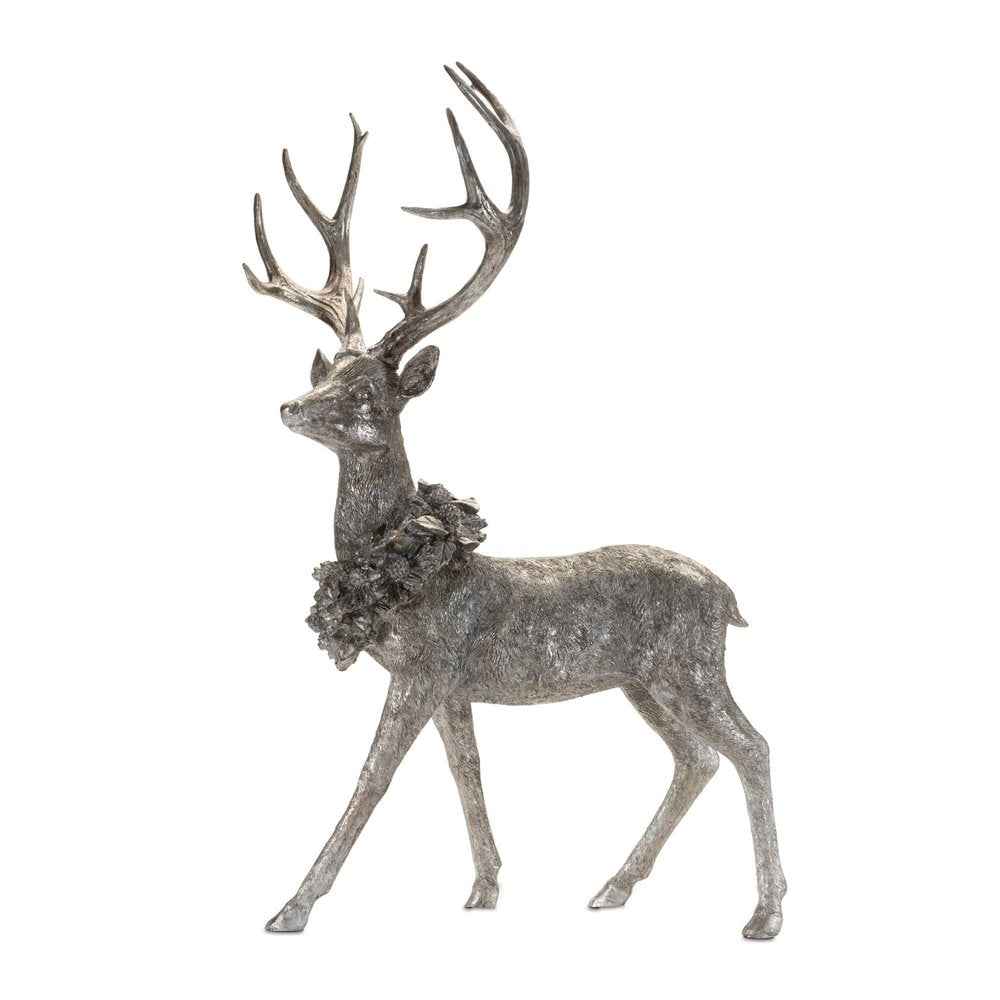 Set of Two Silver And Black Polyresin Deer Christmas Figurine HomeRoots