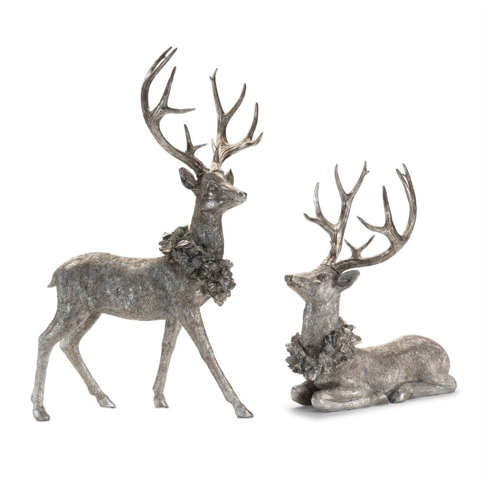Set of Two Silver And Black Polyresin Deer Christmas Figurine HomeRoots