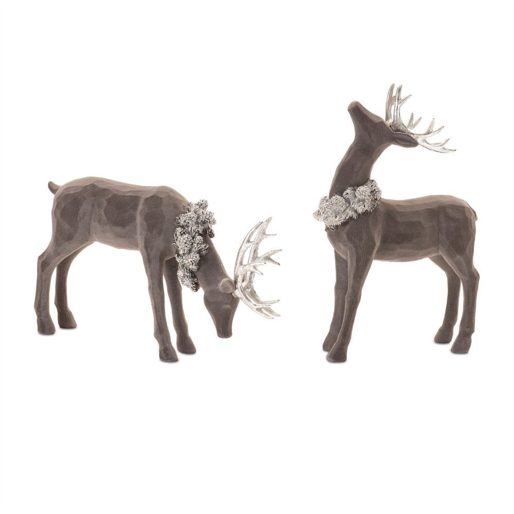 Set of Two Gray Resin Deer Christmas Figurine HomeRoots