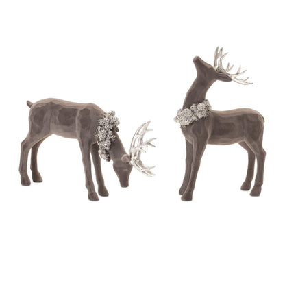 Set of Two Gray Resin Deer Christmas Figurine HomeRoots