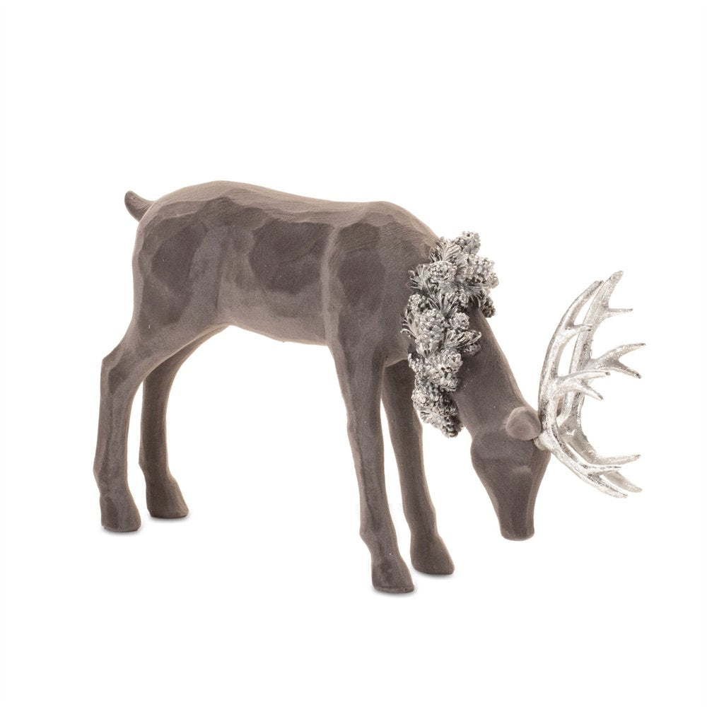 Set of Two Gray Resin Deer Christmas Figurine HomeRoots