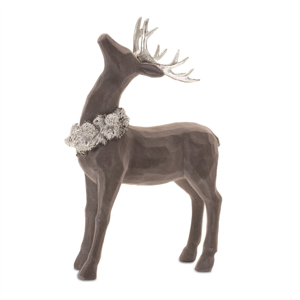 Set of Two Gray Resin Deer Christmas Figurine HomeRoots