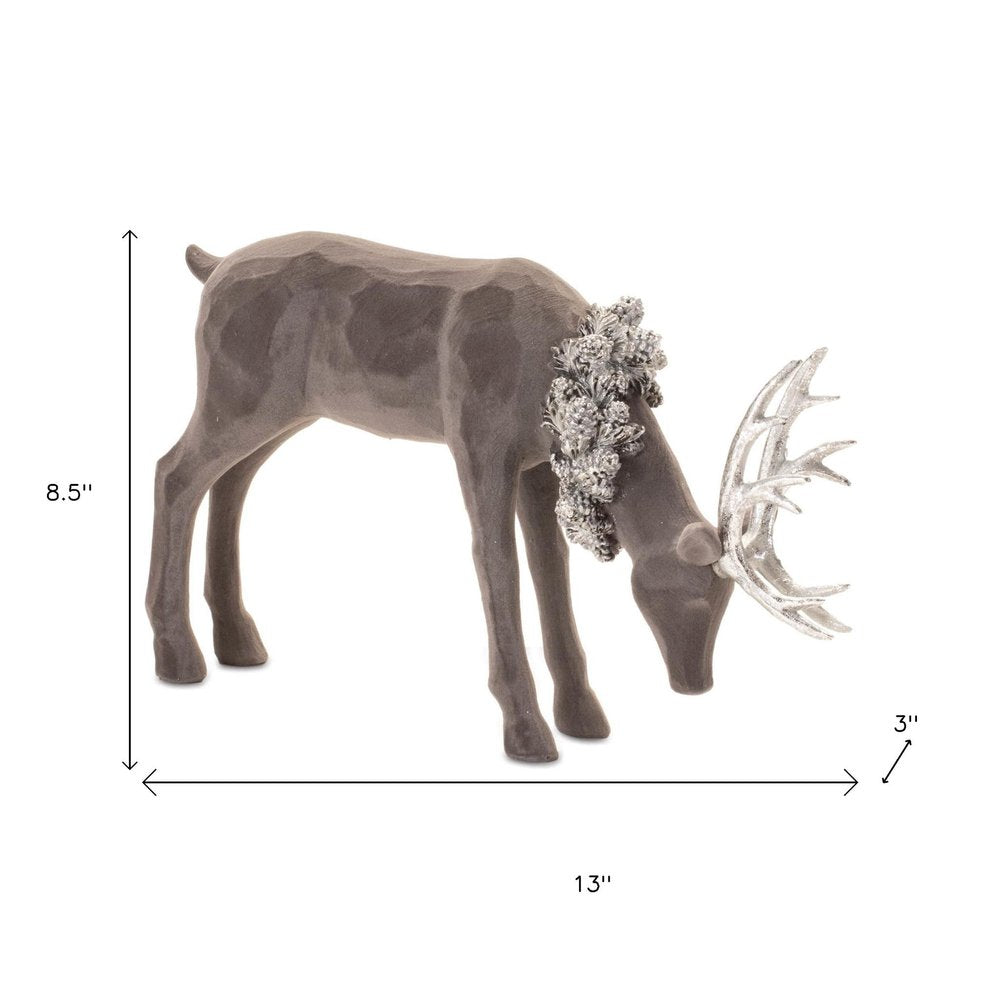 Set of Two Gray Resin Deer Christmas Figurine HomeRoots