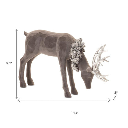 Set of Two Gray Resin Deer Christmas Figurine HomeRoots