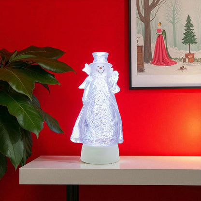 10" Clear Plastic Christmas Snowman Tabletop Sculpture with LED HomeRoots