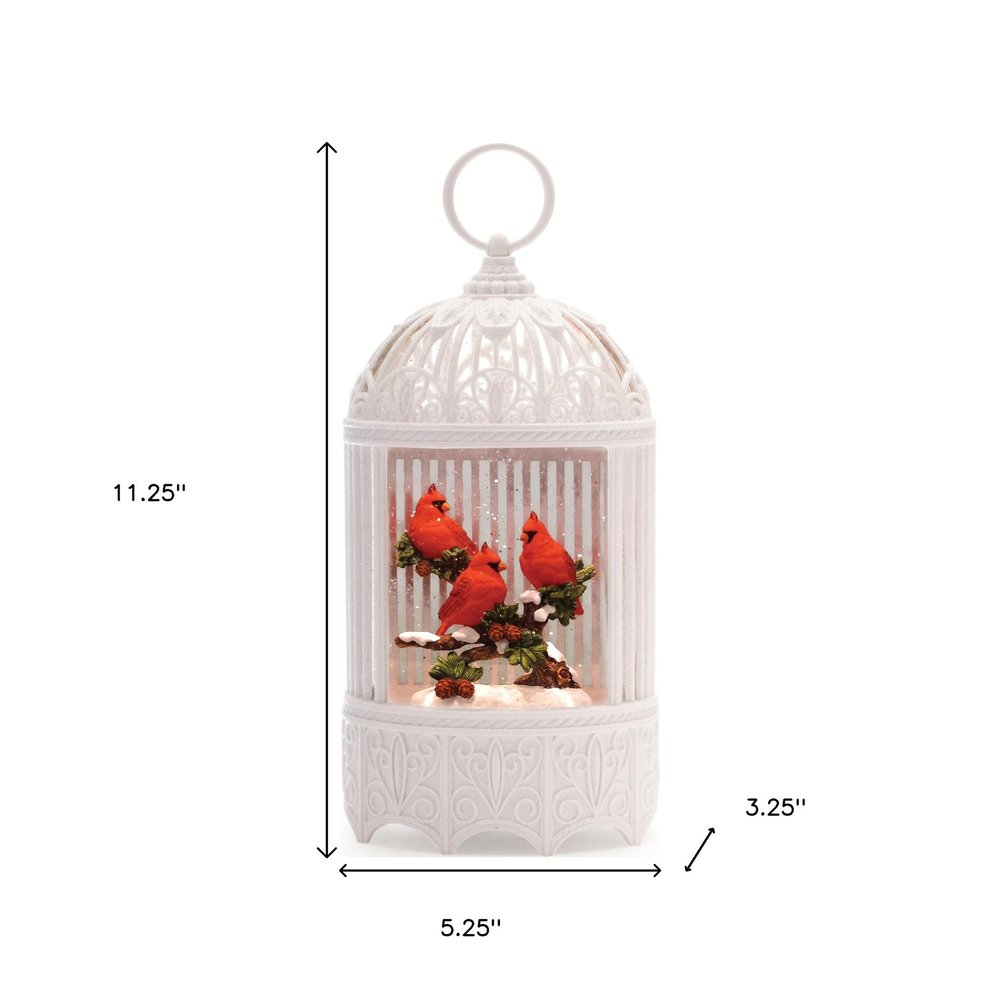 11" White And Red Plastic Bird Tabletop Sculpture with LED HomeRoots