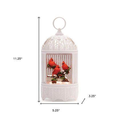 11" White And Red Plastic Bird Tabletop Sculpture with LED HomeRoots