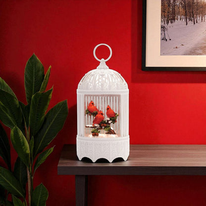 11" White And Red Plastic Bird Tabletop Sculpture with LED HomeRoots