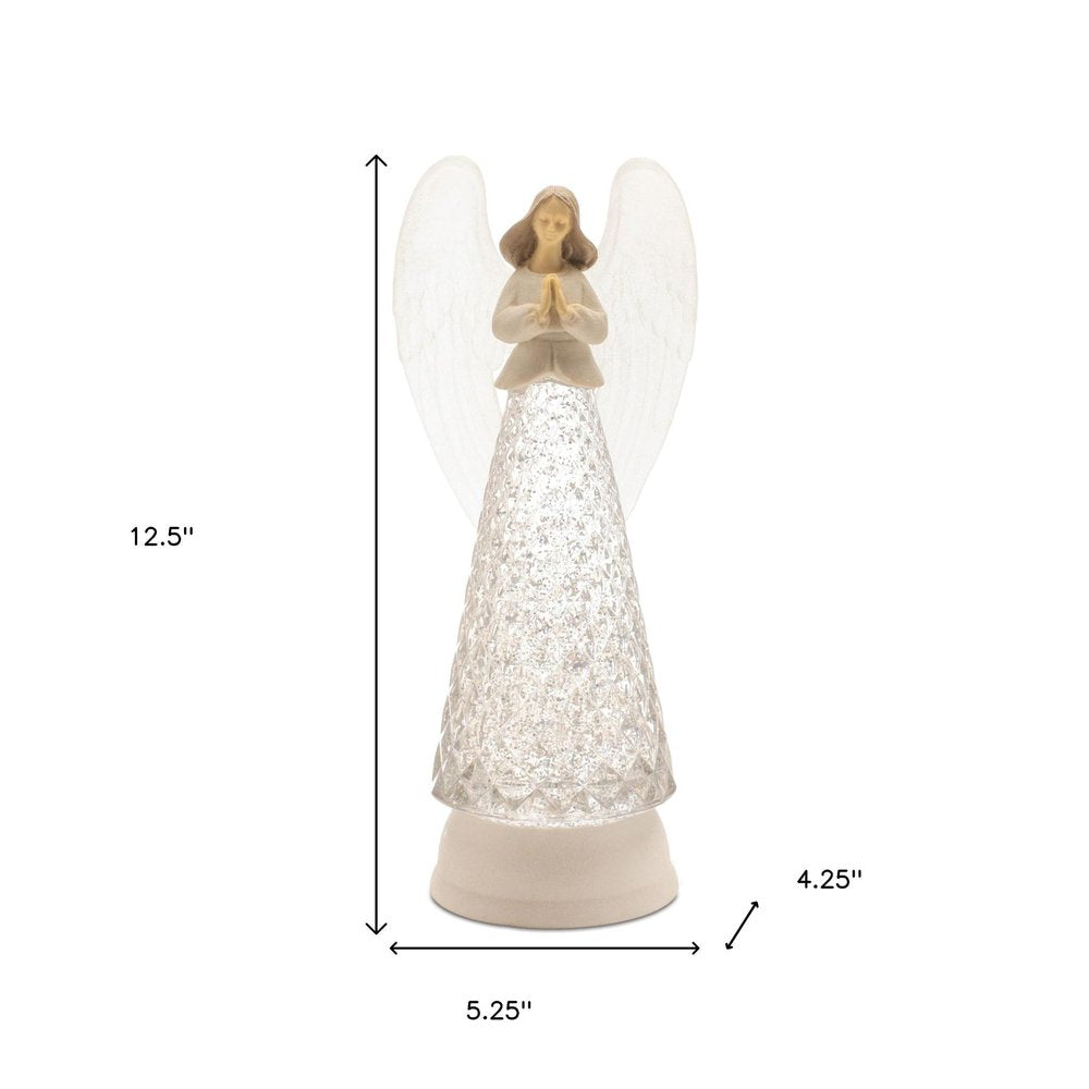 13" White Plastic Angel Tabletop Sculpture with LED HomeRoots