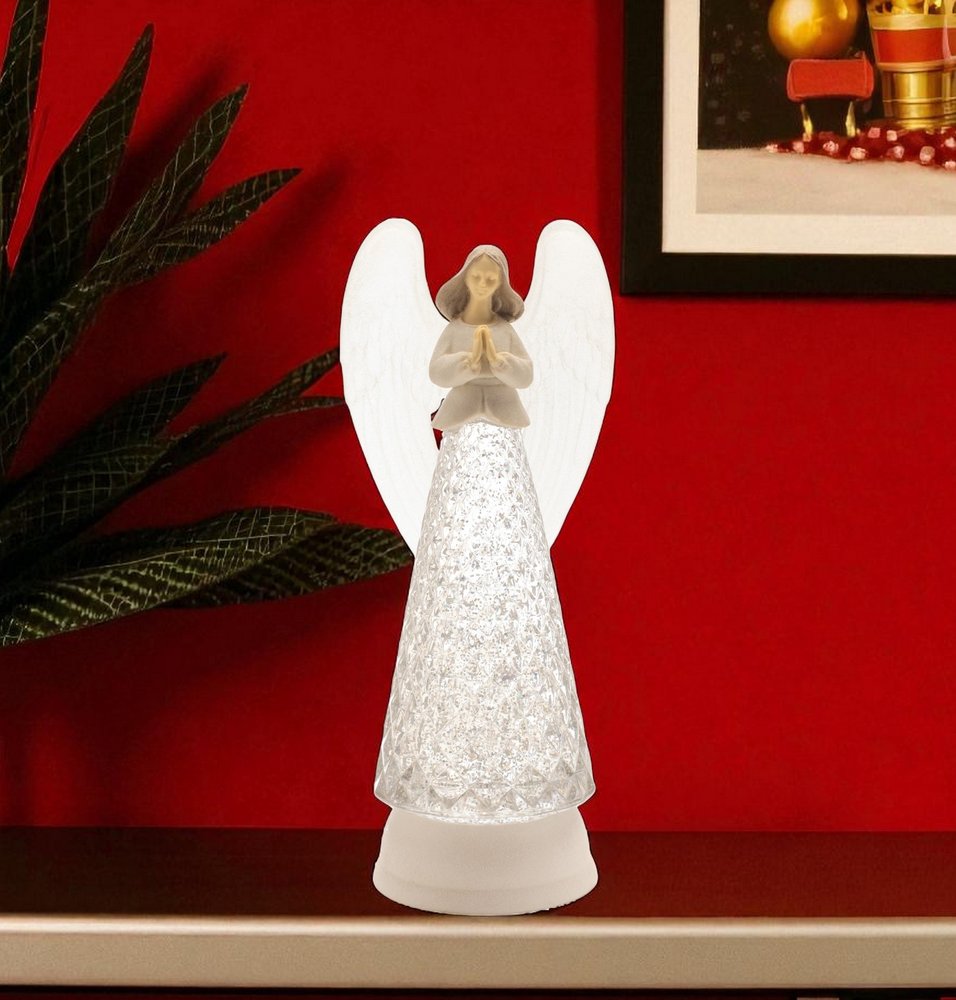 13" White Plastic Angel Tabletop Sculpture with LED HomeRoots